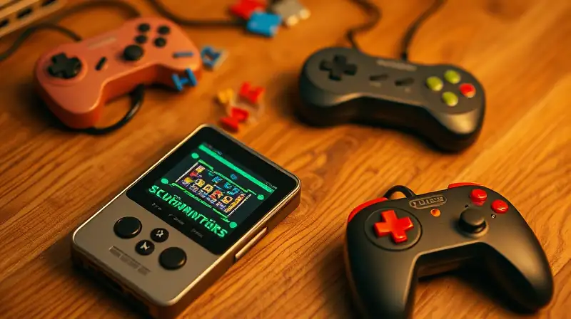 Teléfonos antiguos con juegos retro coloridos