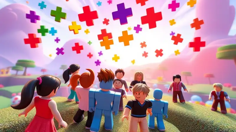 Avatares colaboran en entorno de juego colorido