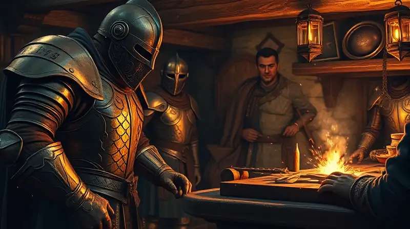 Armadura medieval forjada con runas brillantes