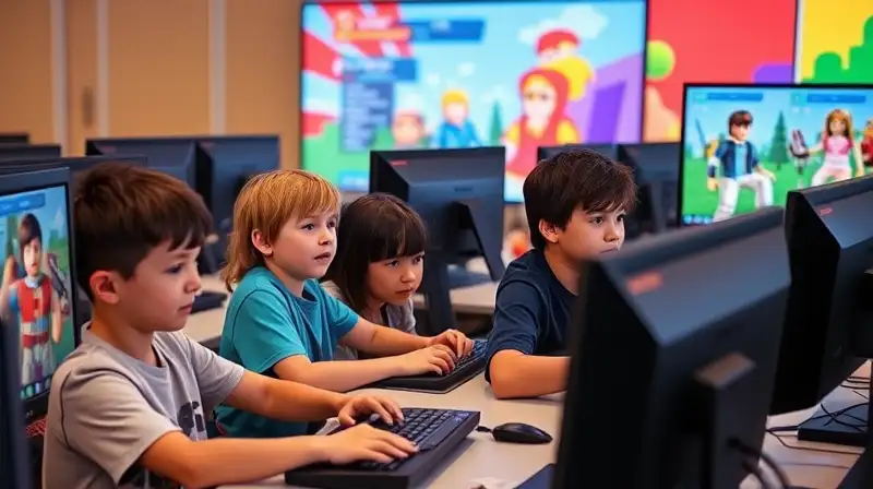 Niños juegan Roblox con avatares diversos