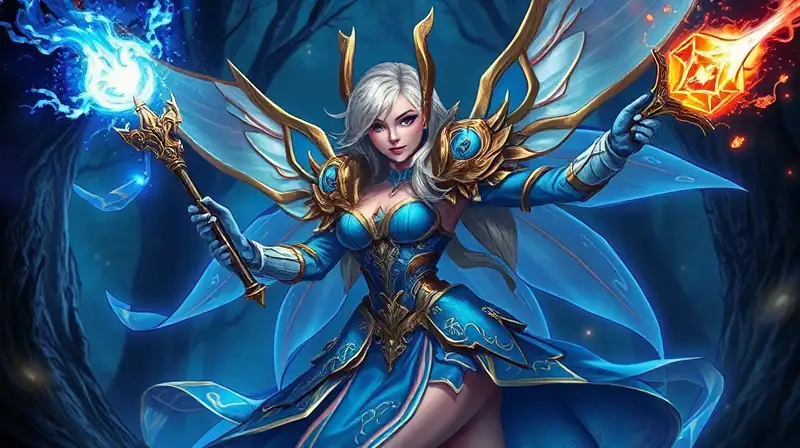 Odette en armadura mágica con runas brillantes