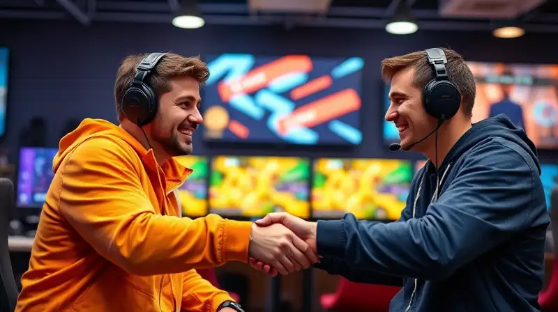 Dos jugadores sonríen en sala vibrante