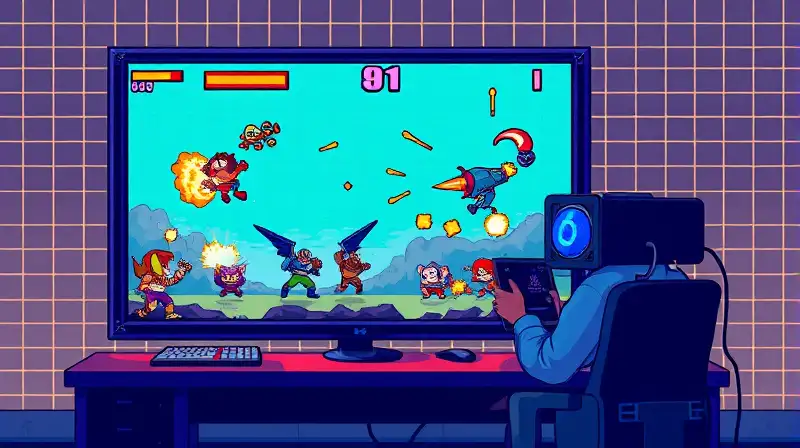 Juego arcade retro con personajes pixelados