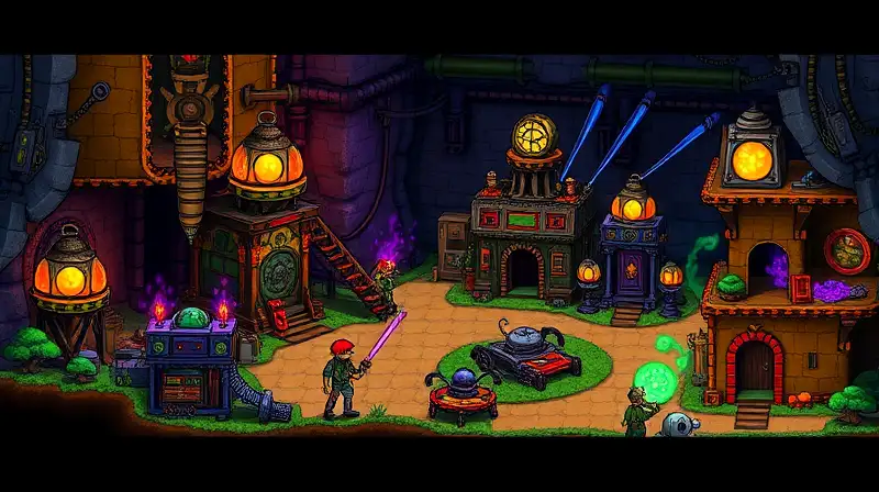 Entorno Terraria vibrante con trampas y mecanismos