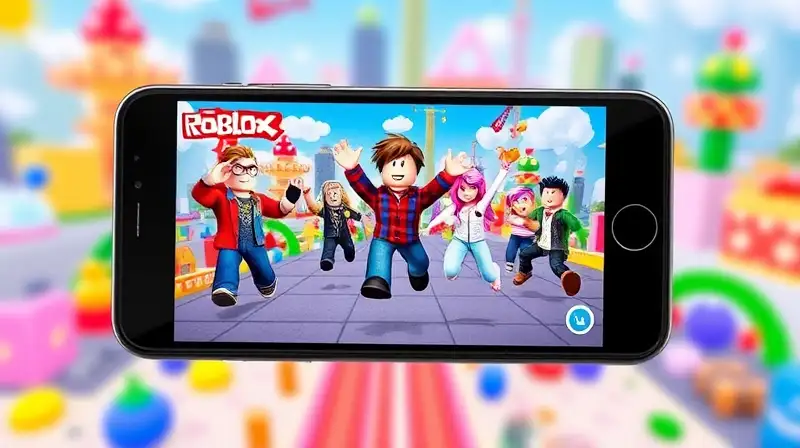 Smartphone muestra vibrante juego Roblox animado