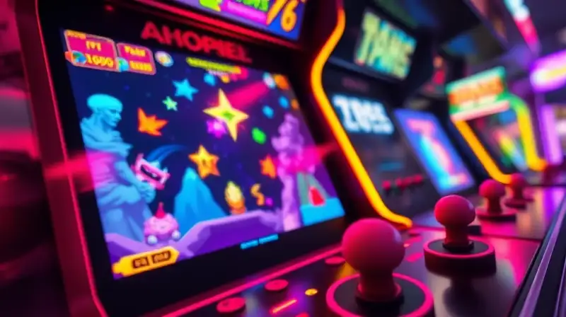 Pantalla arcade colorida con acción vibrante