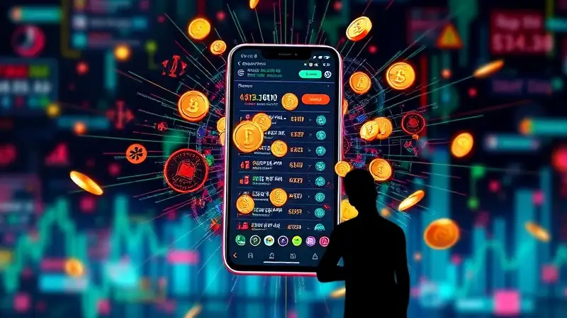Monedas digitales y datos futuristas en pantalla