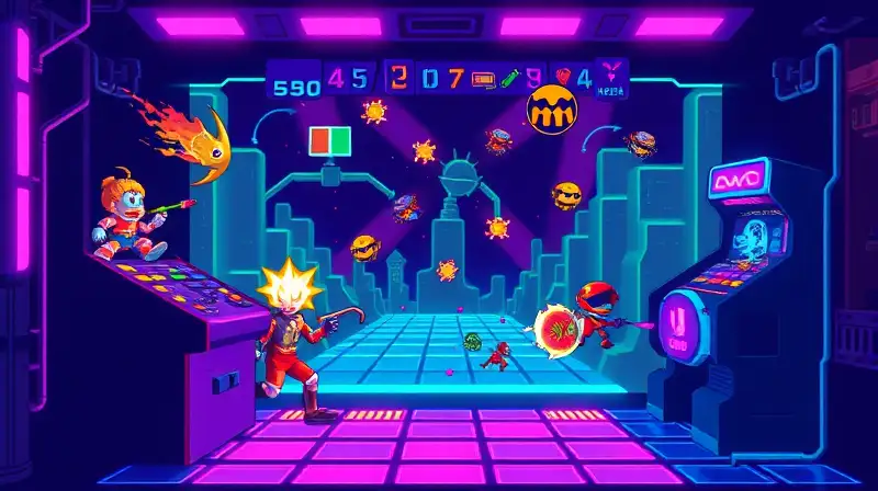 Máquina arcade retro con acción pixelada
