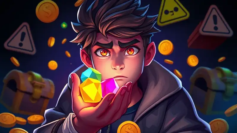Gamer preocupado con gemas y monedas brillantes