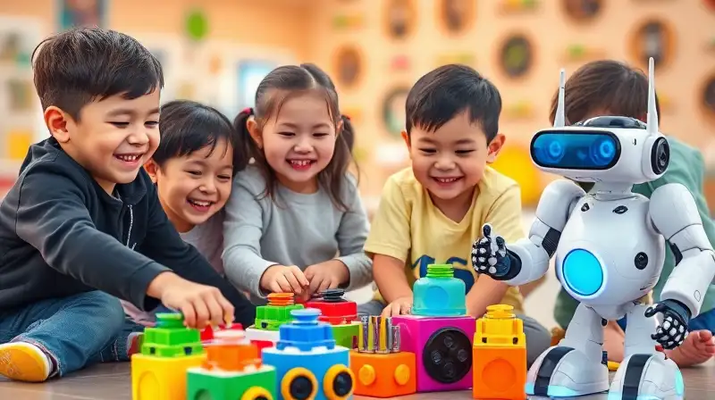Niños juegan con juguetes tecnológicos interactivos