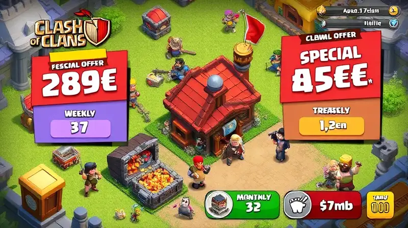 Aldea colorida con ofertas y tesoros