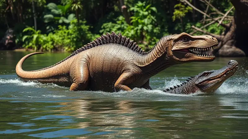 Anquilosaurio armado enfrentando depredador acuático