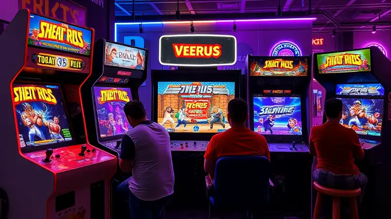 Arcades retro y modernos con juegos vibrantes