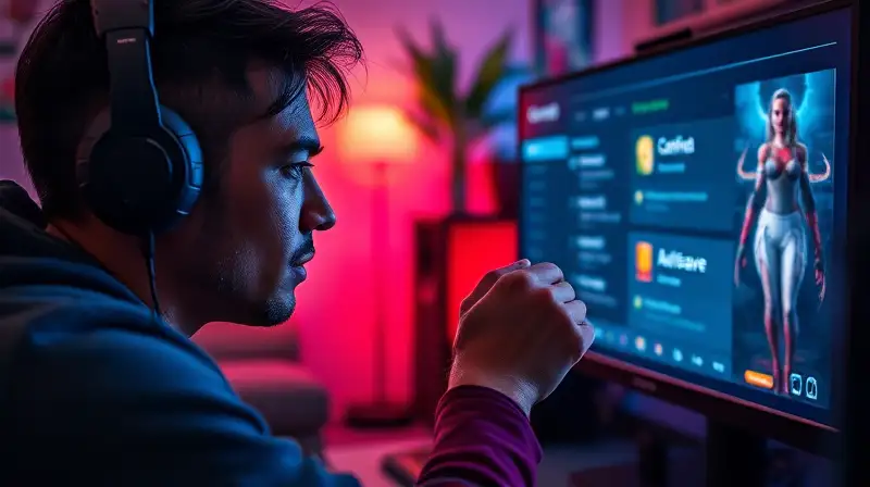 Gamer configura juego en habitación moderna
