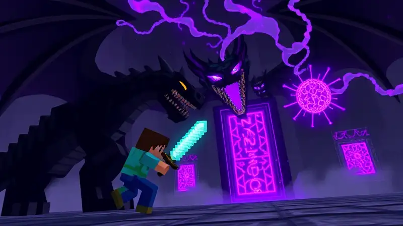 Jugador en combate con Ender Dragón