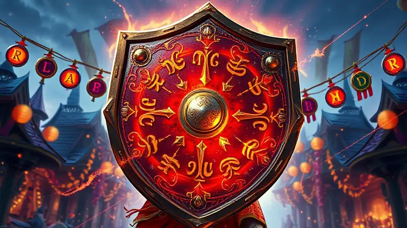 Escudo mágico brillante en batalla festiva