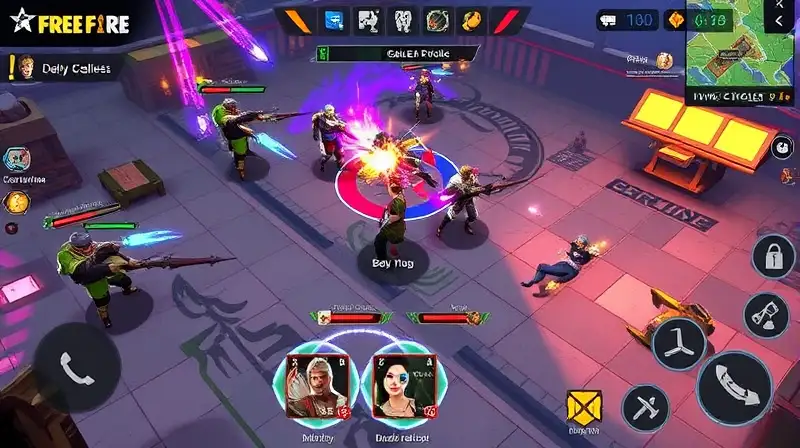 Escena dinámica de Free Fire con desafíos