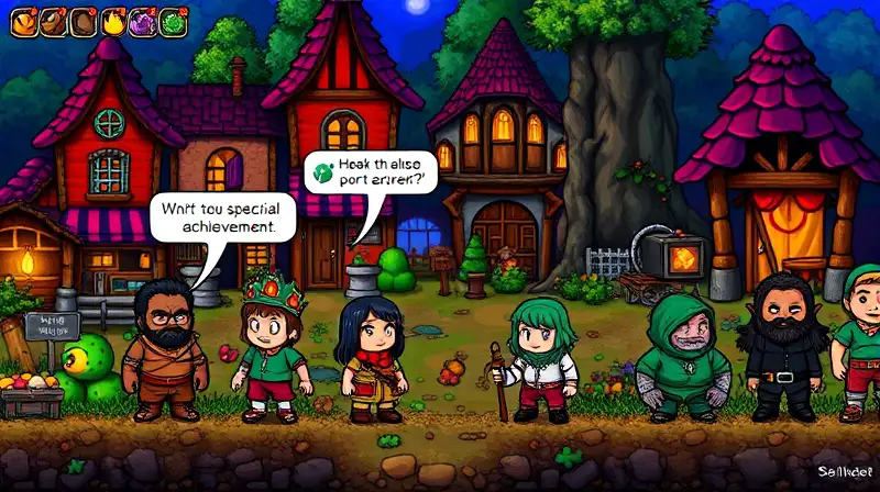 NPCs de Terraria en colorido pueblo fantástico