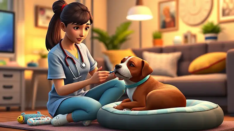 Personaje de Sims cuida perro enfermo