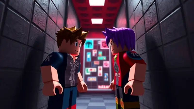 Dos personajes Roblox bloquean pasillo tenso