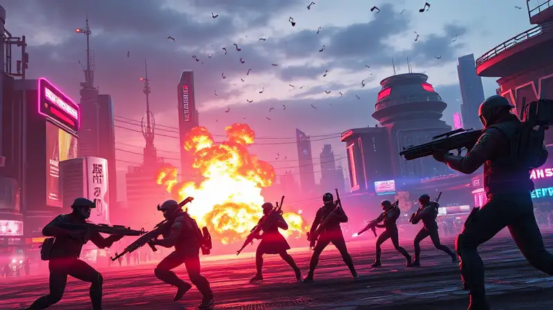 Batalla futurista con luces neón vibrantes