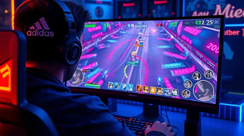 Gamer intenso con ambiente futurista y dinámico