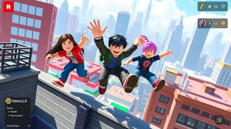 Personajes de Roblox haciendo parkour en ciudad