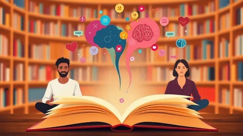 Libro abierto con emociones y meditación digital
