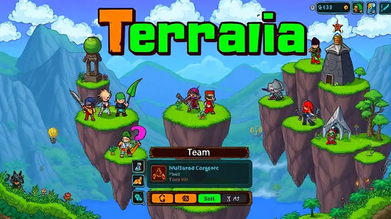 Multijugador Terraria con equipos en paisajes vibrantes