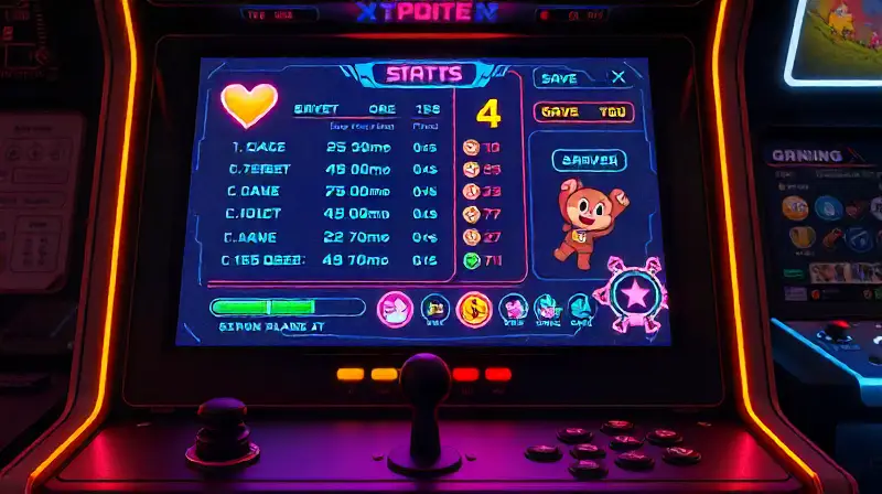 Cabina arcade retro con gráficos y emociones