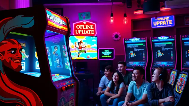 Jugadores sonrientes en sala arcade retro