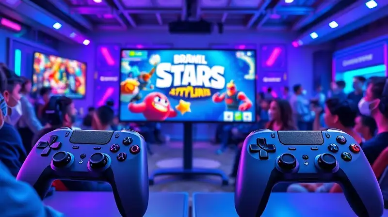 Consolas modernas y gamers jugando Brawl Stars
