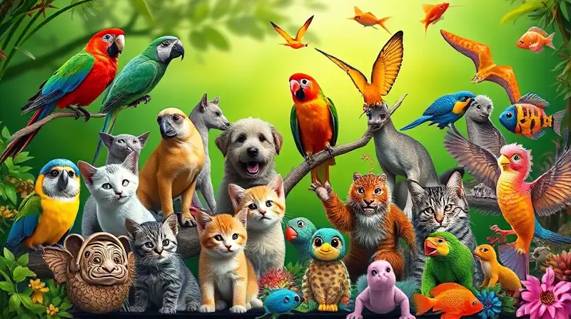Animales exóticos y fantasía en colores vivos