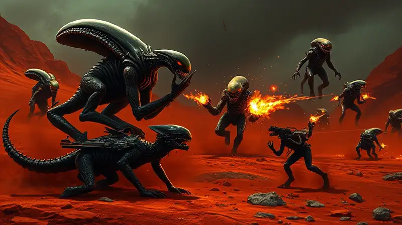 Criaturas alienígenas luchan en caótico Marte