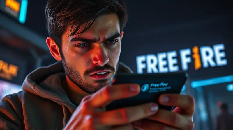 Jugador frustrado revisa error en Free Fire