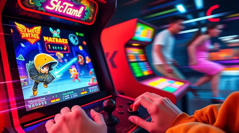 Pantalla arcade vibrante con acción rápida