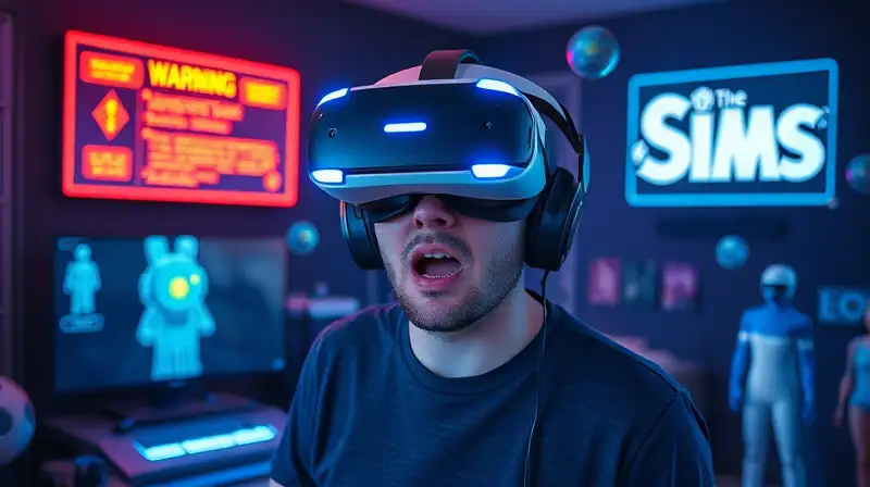 Gamer frustrado con realidad virtual distorsionada