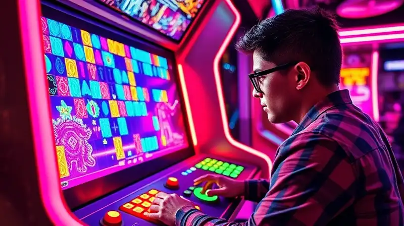 Jugador concentrado en juego de arcade