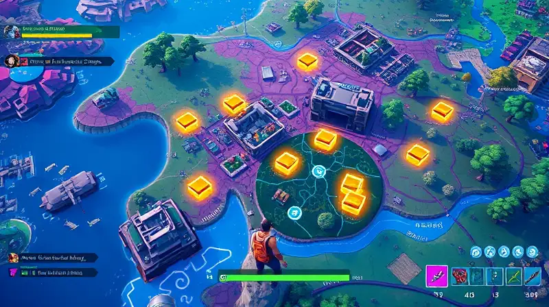 Mapa interactivo de Fortnite con cofres brillantes