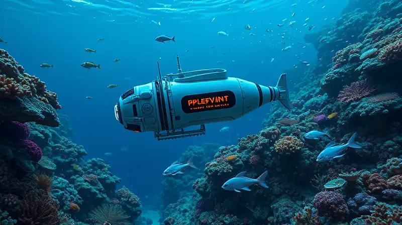 Submarino robot explora arrecifes coralinos bioluminiscentes