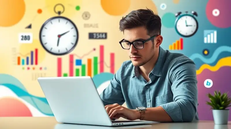 Persona concentrada con gráficos y reloj