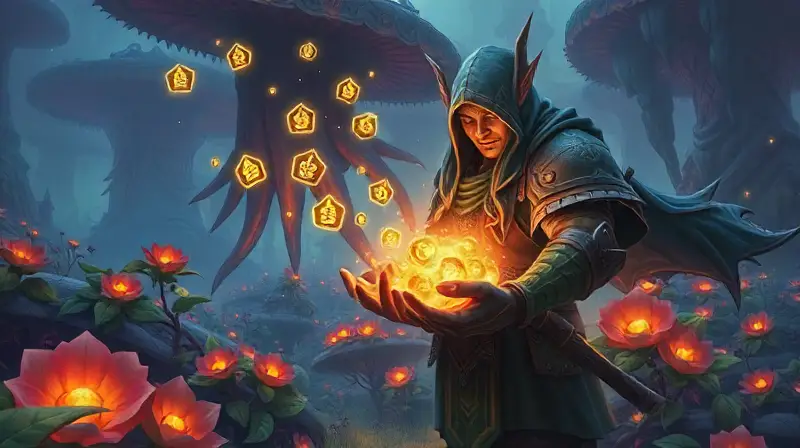 Personaje de WoW recolecta recursos mágicos
