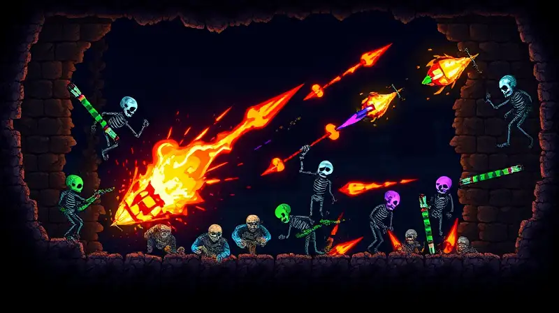 Pixel art: enemigos muertos atrapados en trampas
