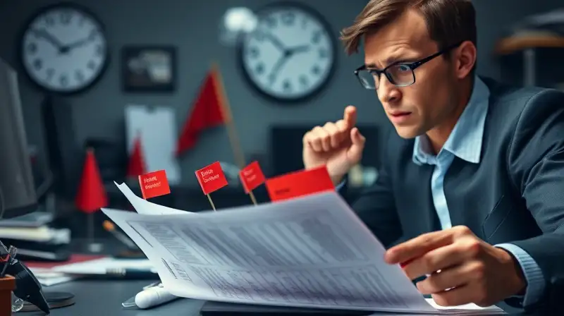 Profesional frustrado revisa documentos con presión