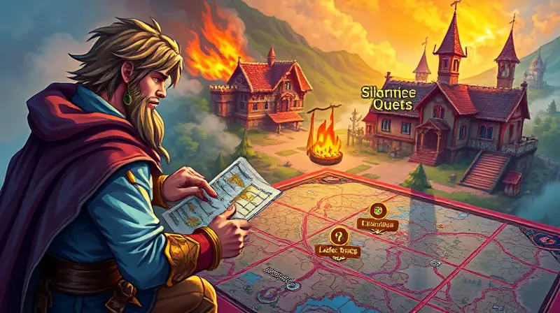 Héroe planea misión en mapa medieval