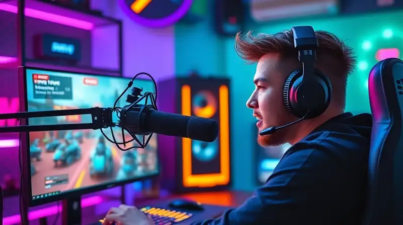 Gamer transmite Farlight 84 en ambiente futurista