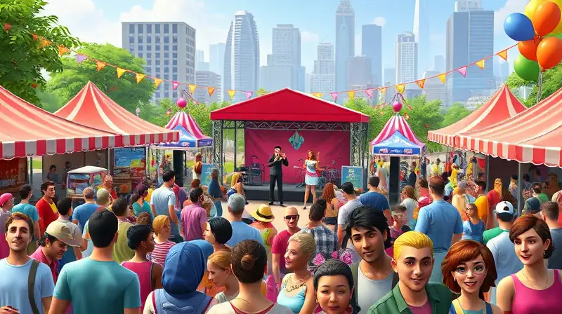 Festival colorido y alegre con Sims diversos