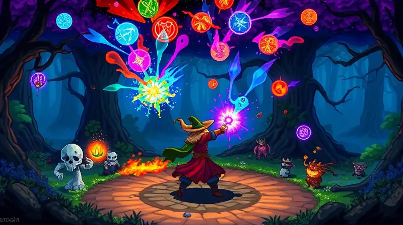 Mago lanza hechizos mágicos en bosque encantado
