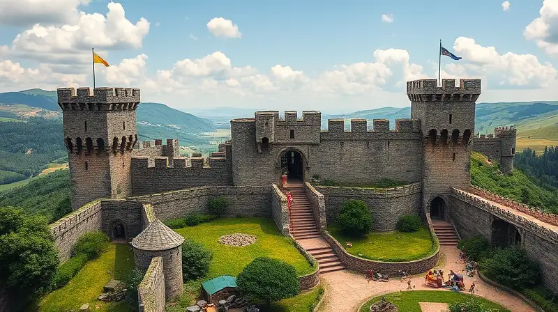 Castillo medieval fuerte con muros gruesos