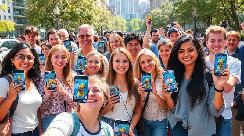 Personas juegan Pokémon GO felices al aire libre